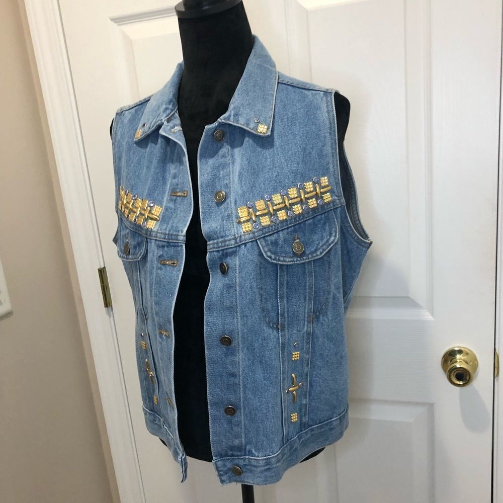 Vintage Boom Boom Classic Original gold studded denim vest - Picture 2 of 11